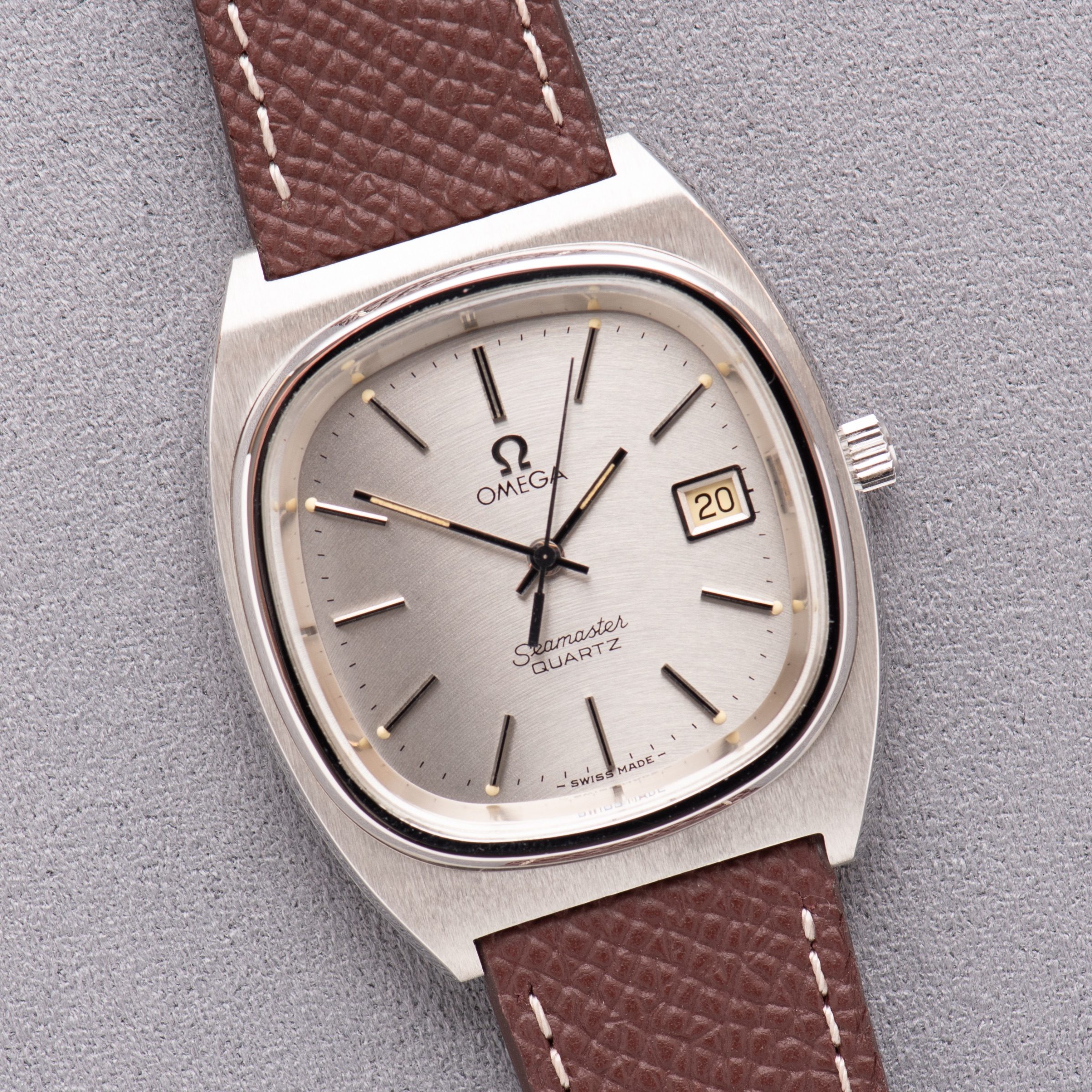 View of Omega Seamaster Quartz — silver dial — Ref. 196.0115 — 1977